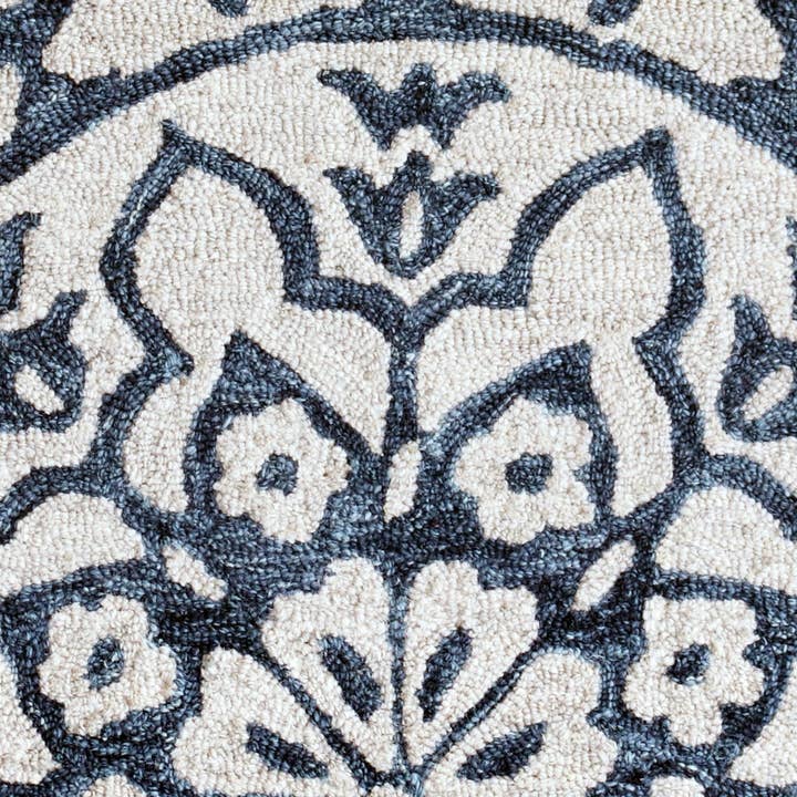 LR Home - Wholesale Area Rug - Beatrice Floral Ivory Blue Classic Round / Hearth Area Rug3