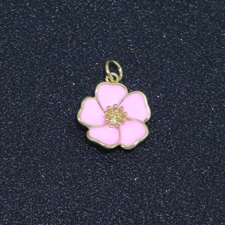 Aim Eternal - Wholesale Individual Charm/Pendant - Dainty Hibiscus Charm Tropical Flower Gold Filled Enamel Charm Hawaiian Inspired Jewelry Pendant for Necklace Bracelet Earring Component M-505 M-506 M-5079