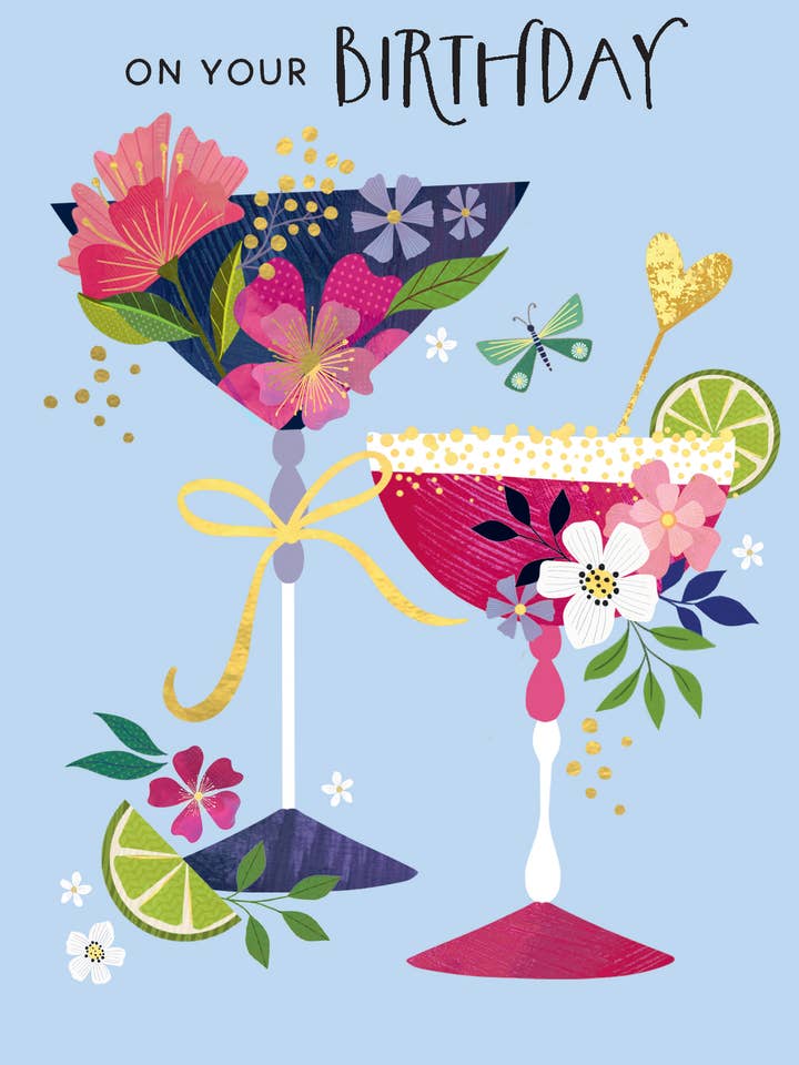 BIRTHDAY GLASSES GREETING CARD PAPER ROSE for wholesale by Notes & Queries, Inc.