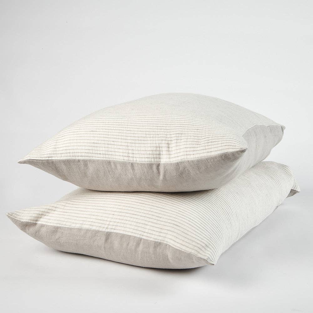 Marina Reversible Pillowcase Set- Off White w' Silver Stripe for wholesale on Faire0