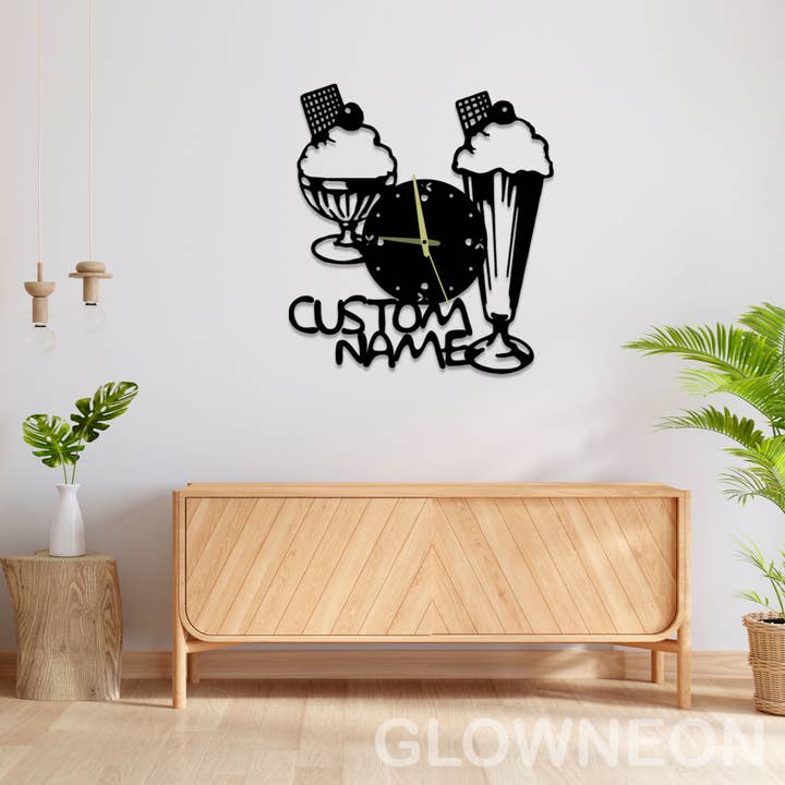 Glow Neon – wholesale Wall Accent – Personalized Ice Cream Metal Clock Wall Art Ice Cream Sign2