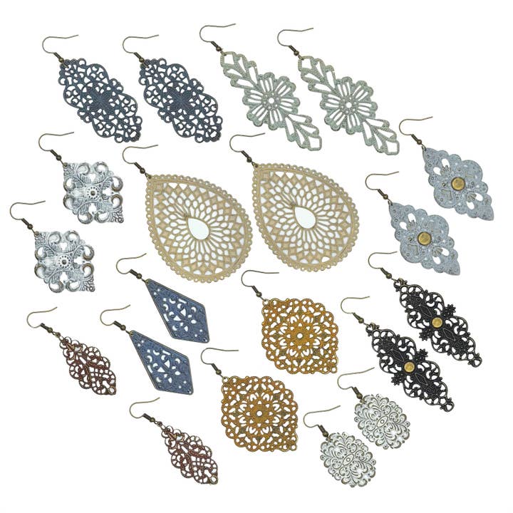 Neutral Colors Filigree Earring Packs for wholesale by Gleeful Peacock