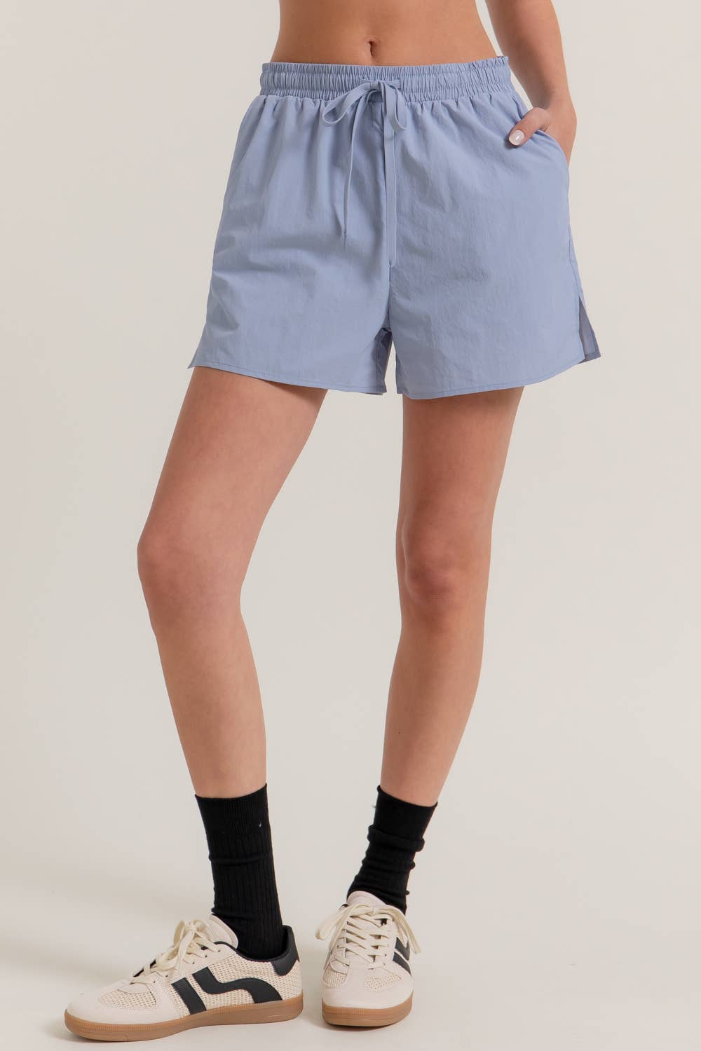 Active Basic | Active USA - Wholesale Athletic Shorts - Women's - Anorak Fabric Side Slit Workout Shorts2