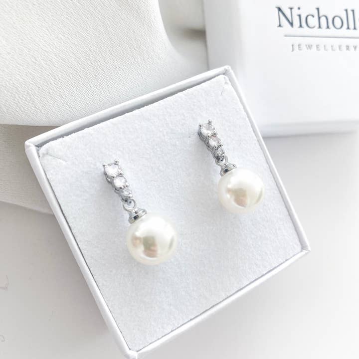 Constance Dainty Pearl and Crystal Earrings for wholesale by Nicholls Jewellery