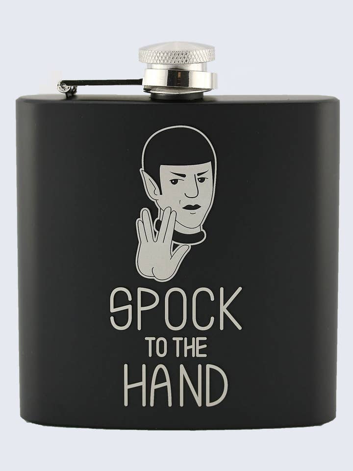 Spock Black Stainless Steel Hip Flask for wholesale by LaserMade
