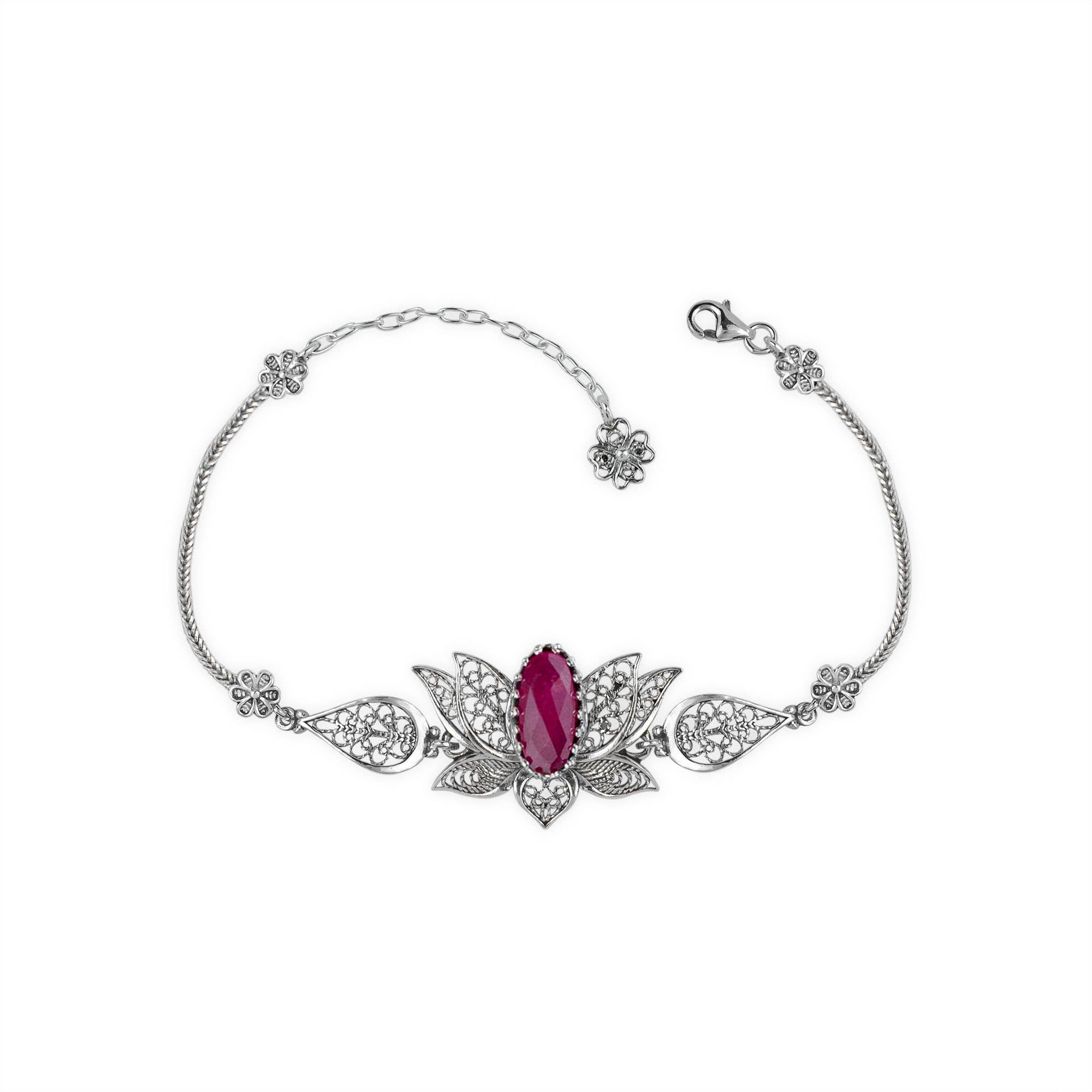 Filigranist Jewelry - Wholesale Link & Chain Bracelet - Multi Gemstone Women Silver Lotus Flower Link Bracelet14