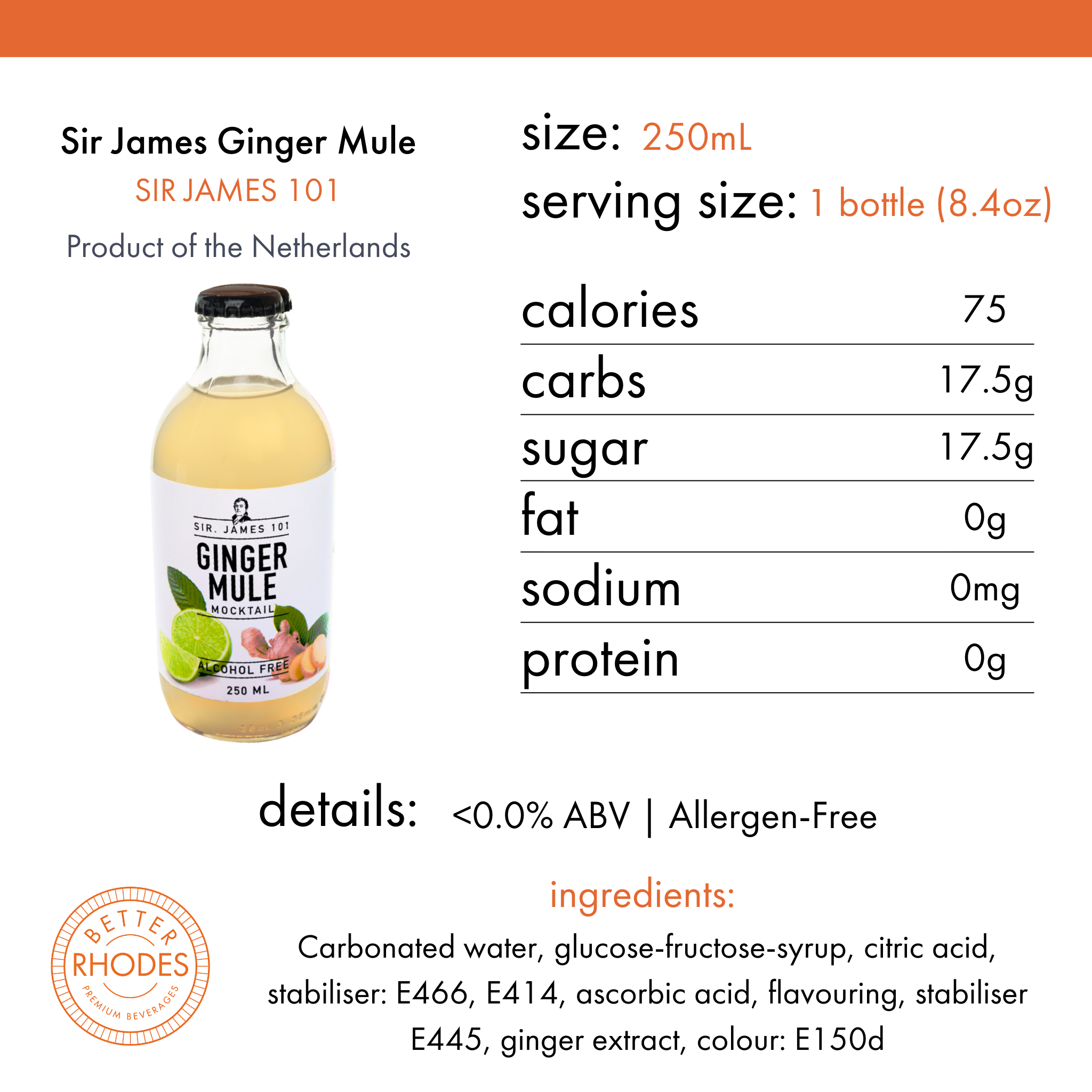 Better Rhodes - Wholesale Non-Alcoholic Aperitif/Mocktail - Sir. James 101 Ginger Mule | 4-pack3