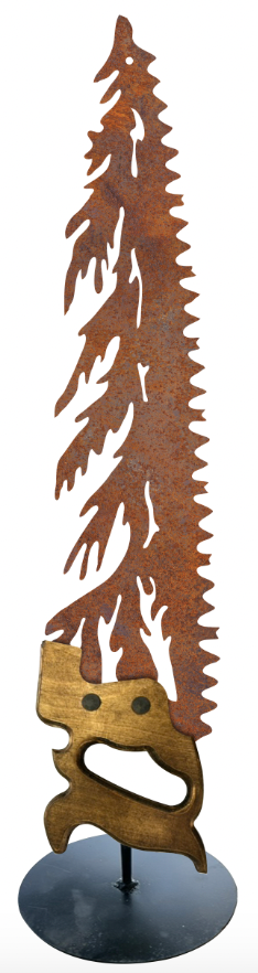 Recherche Furnishings, Inc. – Sinal de parede por atacado – SERROTE DE METAL RÚSTICO, ÁRVORE, VIRADO À ESQUERDA, COM SUPORTE DE METAL0