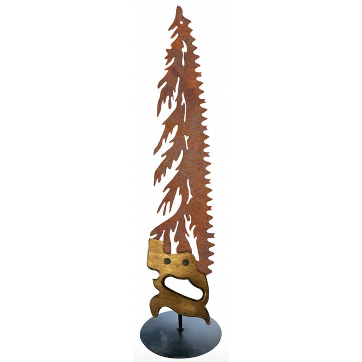 Recherche Furnishings, Inc. – Sinal de parede por atacado – SERROTE DE METAL RÚSTICO, ÁRVORE, VIRADO À ESQUERDA, COM SUPORTE DE METAL