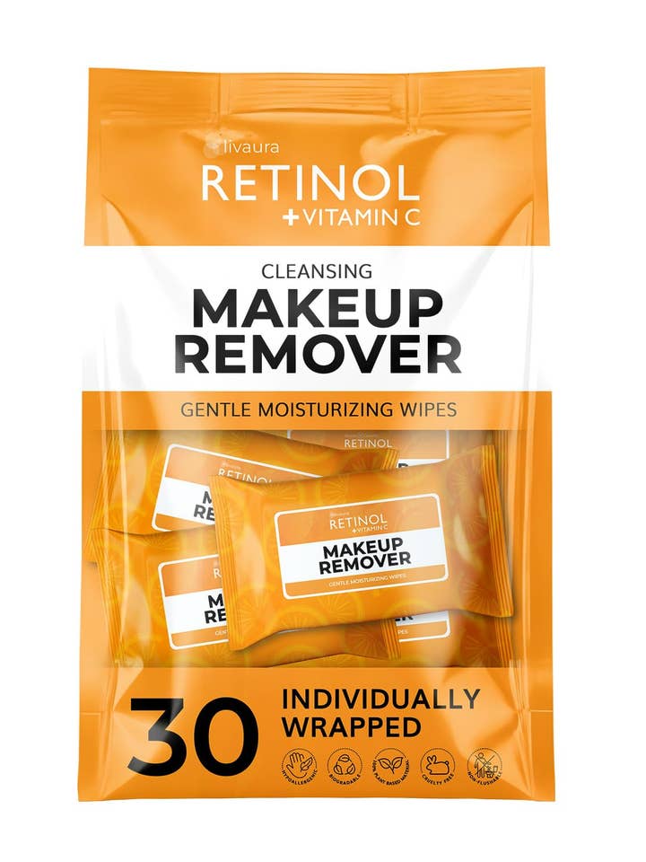 Lingettes Démaquillantes LIVAURA au Rétinol + Vitamine C pour la vente par Lifeable