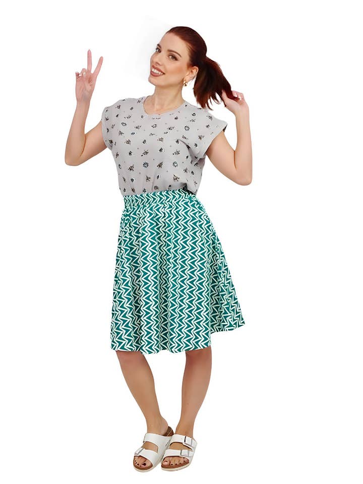 Grüner geometrischer Midirock aus Baumwolle für den Großhandel von Kalimera Clothing Athens