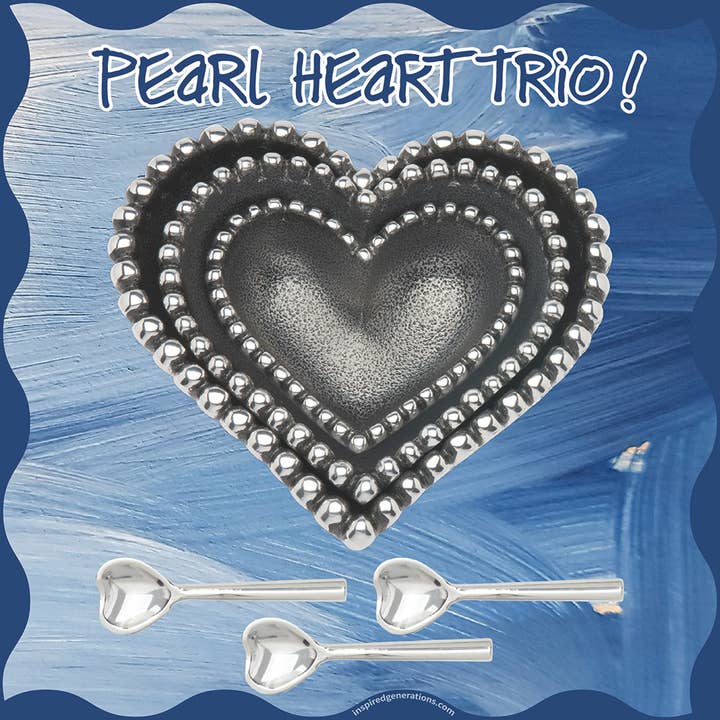 Inspired Generations - Wholesale Serve Bowl - Pearl Heart Bowl Trio with 3 Lil Heart Spoons