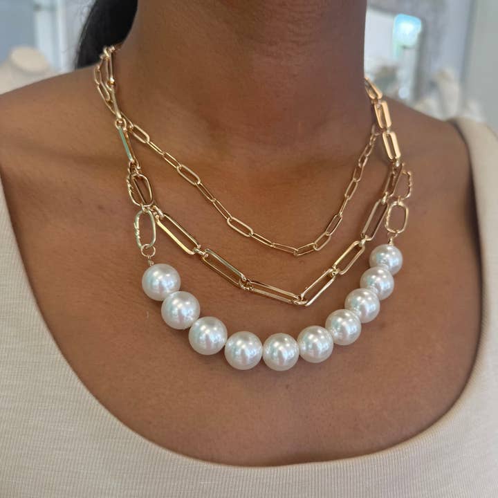 Triple Line Pearl Statement Costume Necklace for wholesale by HandPicked