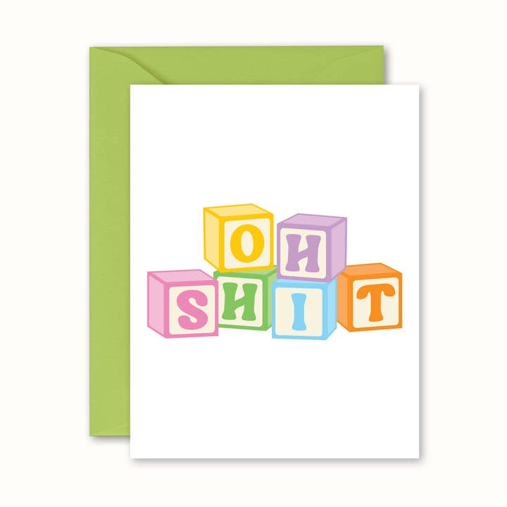Funny New Baby Card, Baby Shower | Oh Sh*t Baby Blocks Card for wholesale by No Yeah For Sure