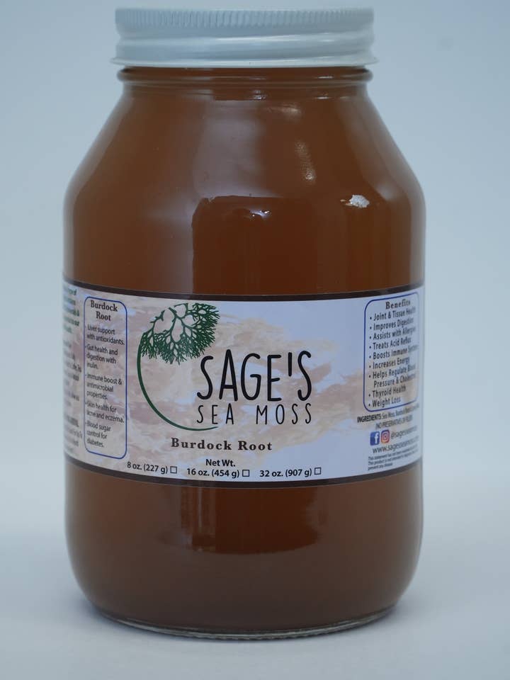 Burdock Root Sea Moss Gel for wholesale by Sage's Sea Moss, LLC