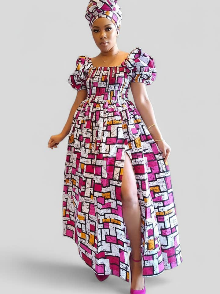 Maxi Slit Dress with Hat & Scarf Set SD01 Pink for wholesale by India Batik