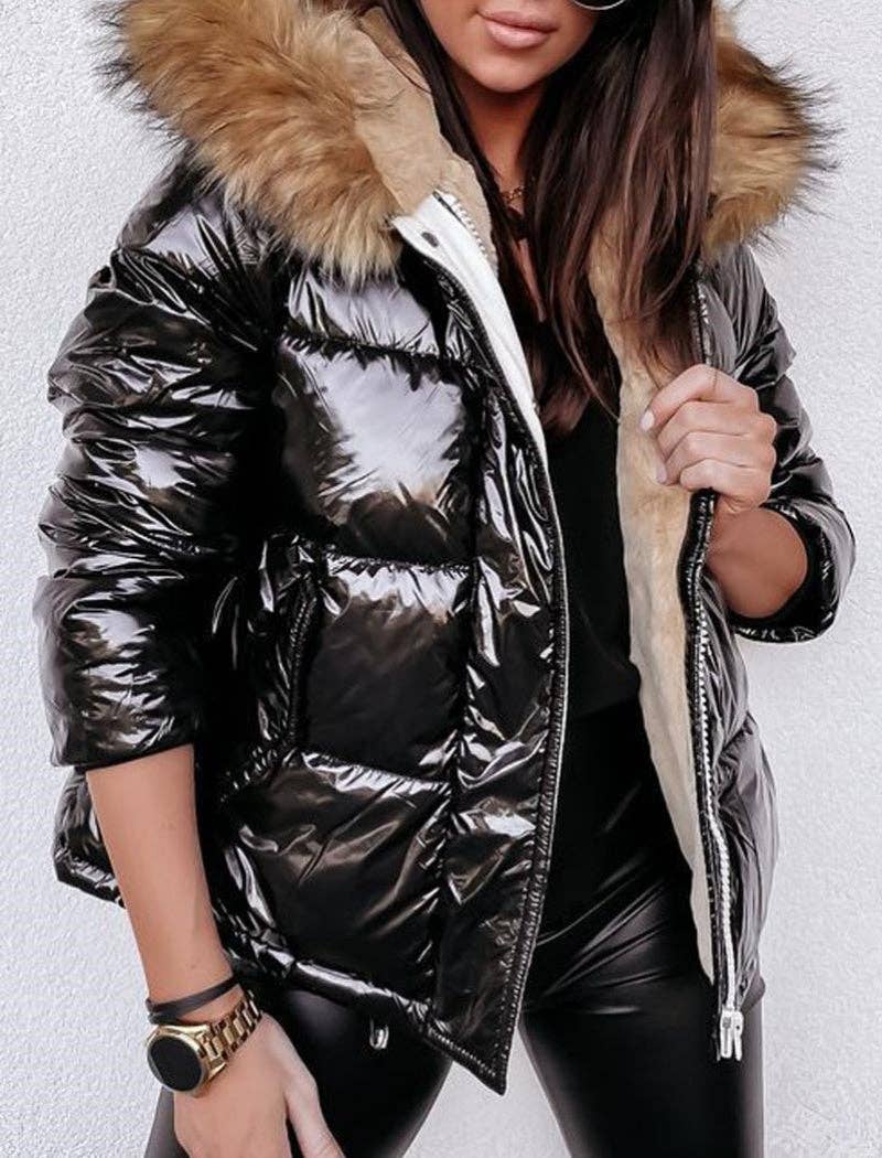 safistyle - Wholesale Puffer Jacket - Women's - Metallic Hooded Puffer Jacket3