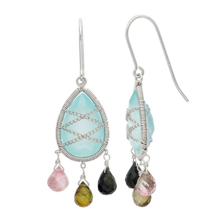 Sterling Silver Chandelier Earrings w/Chalcedony & Stones for wholesale by Luxe on Main LLC
