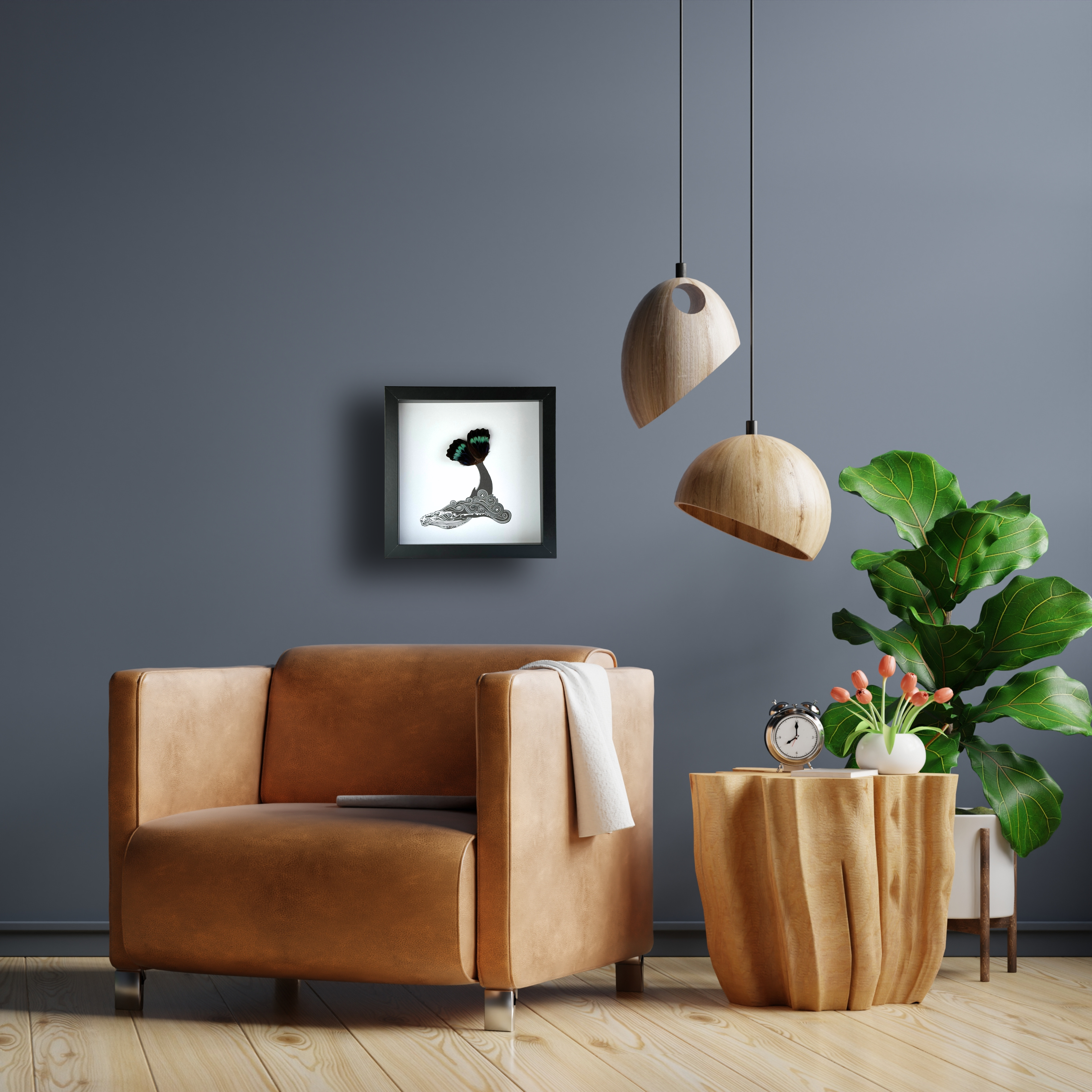 Isms - Wholesale Wall Accent - Whale Framed Art with Real Butterfly Wings1