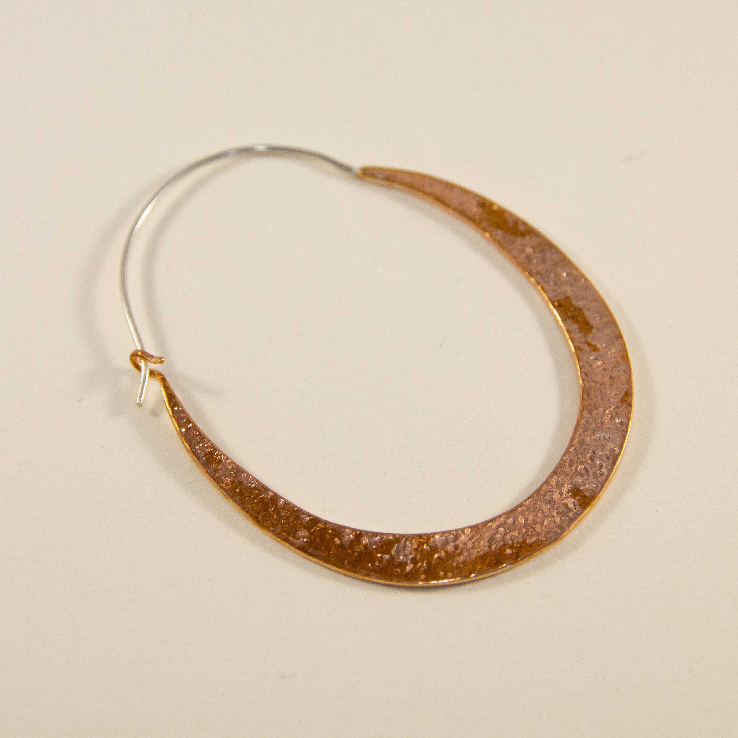 Ajmer by Jodi - Wholesale Dangle Earrings - Big Copper Oval Hoops~ hammered metal & sterling ear wires2