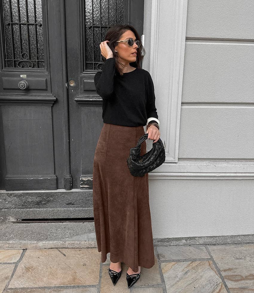 Marayn - Wholesale Skirt - Women's - Vintage Brown Knit Midi Skirt Chic Fall Style23