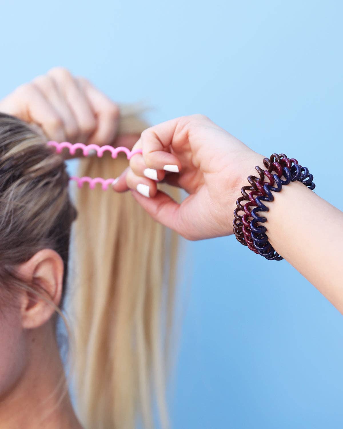 Savoy Active – wholesale Hair tie – Spiral Hair Tie - 4 Pack (4 Colors: Pink, Burgundy, Navy, Brown)2