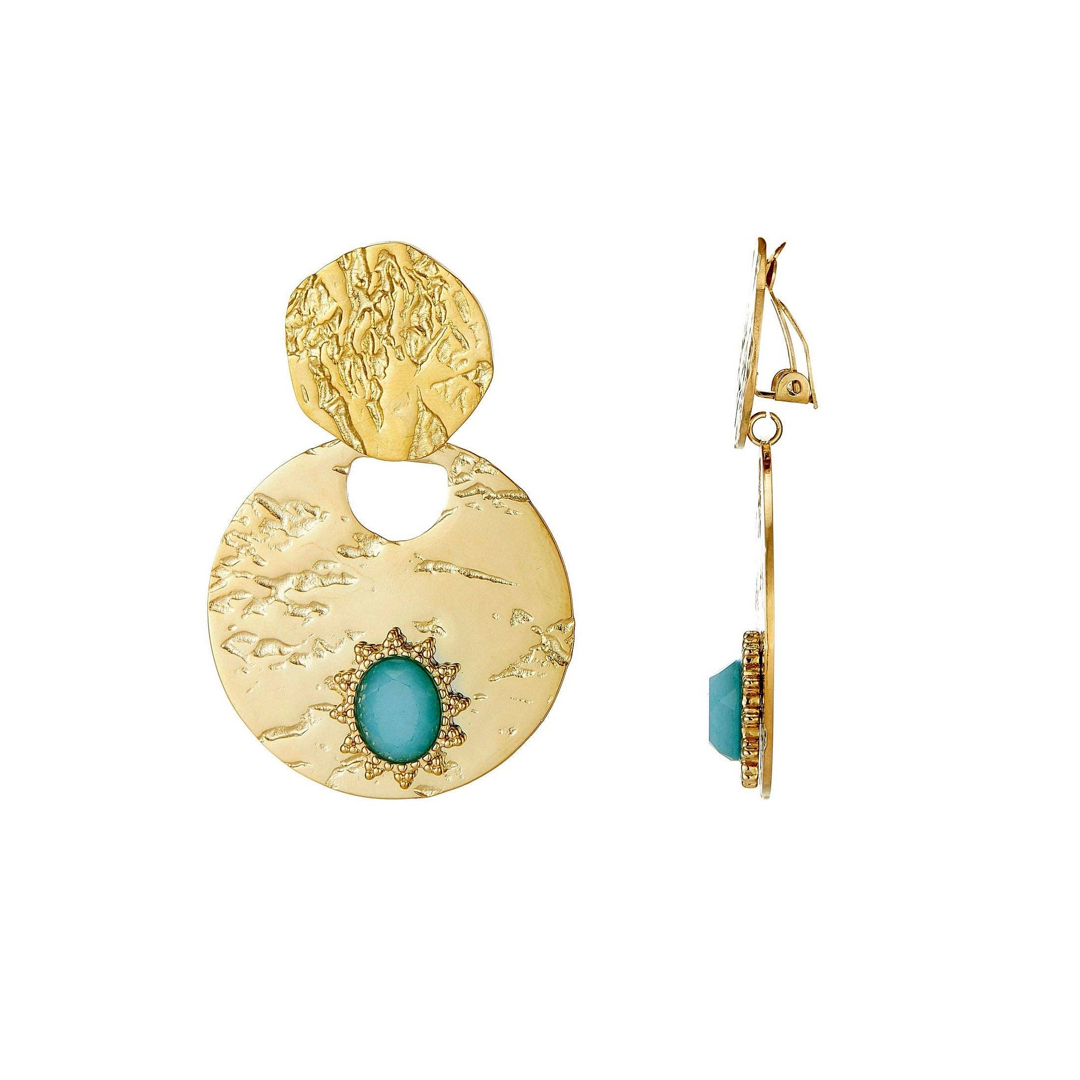 BELLE MISS – Brincos clip-on por atacado – Brinco de pressão Ustinya em aço dourado com pedra natural4