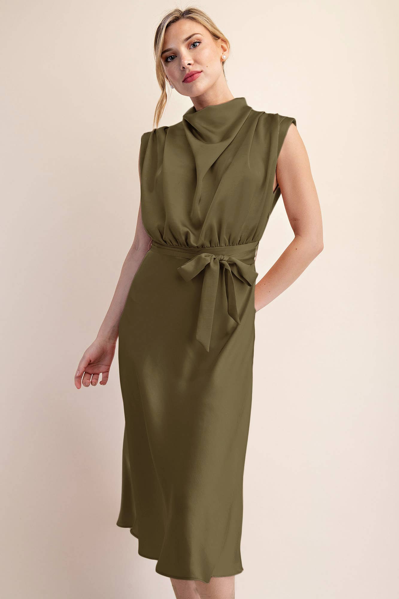 Glam - Wholesale Dress - Women's - Cowl Neck Midi Dress6