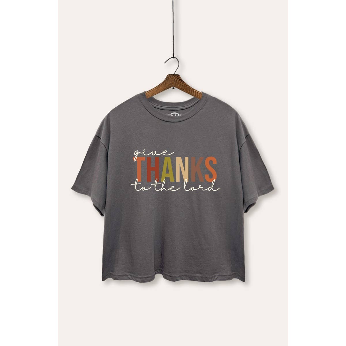 VINTAGE POINT USA - Wholesale T-Shirt (Graphic) - Women's - GIVE THANKS TO THE LORD - BOXY CROP TOP0