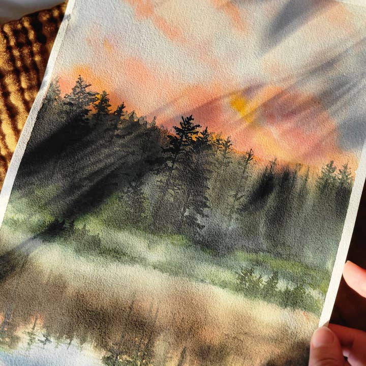 Paperbec Design Co. - Wholesale Art Print - "Rockwood Morning Dew" Lake Sunrise Watercolor Print1