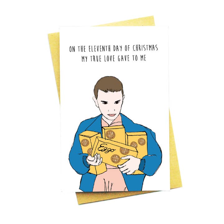 On The 11th Day of... Funny Stranger Things Christmas Card for wholesale by Nocturnal Paper