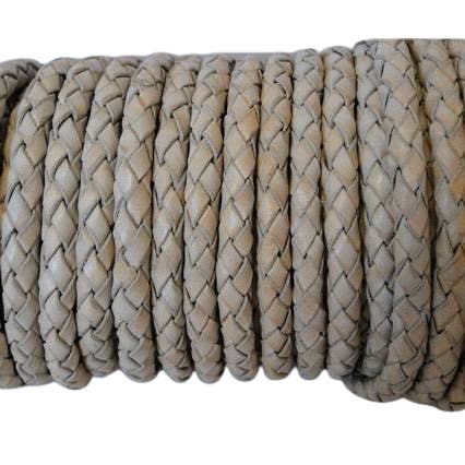 Oslo Round Braided Leather Cord- 3mm-Vintage Light Grey for wholesale by Sun Enterprises B.V.