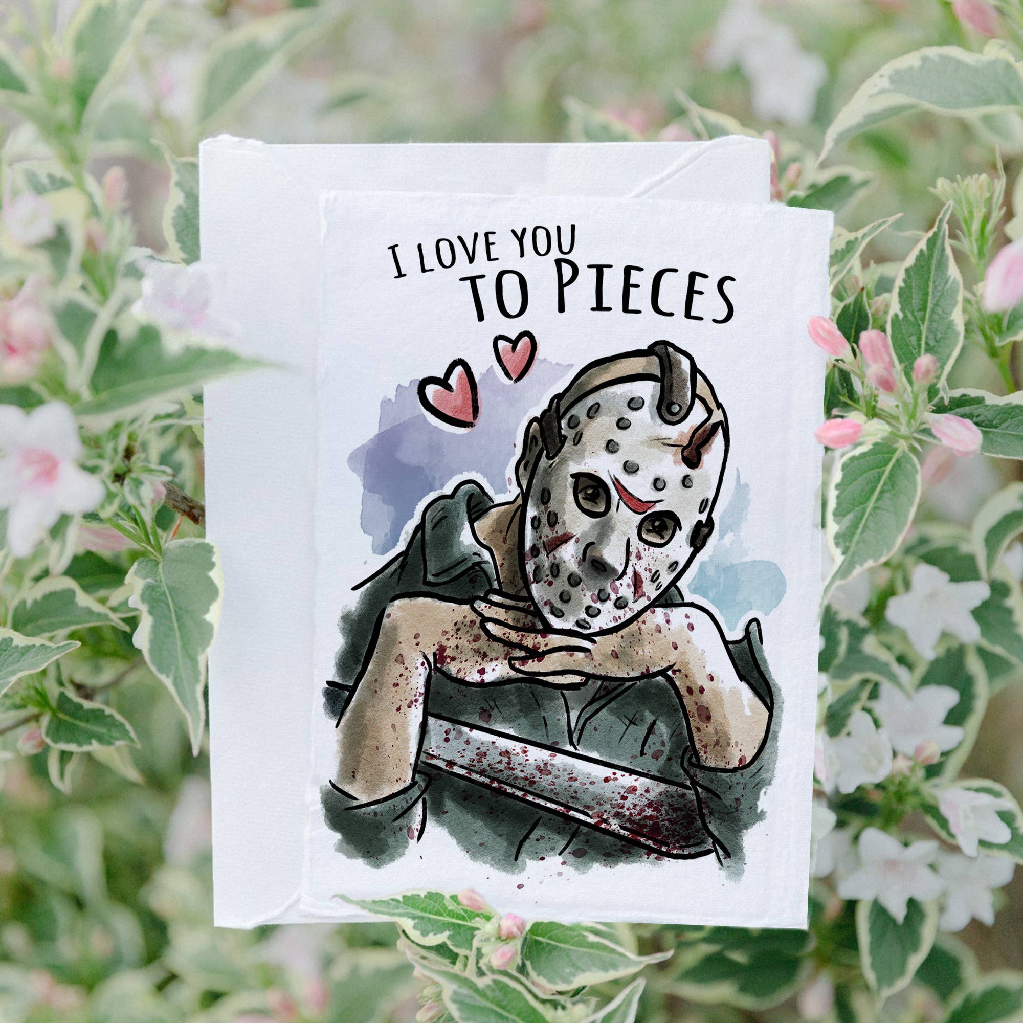Aaron Millard Illustration - Wholesale Valentine's Day Card - "Love you to Pieces" - Hockey Horror Trope Valentine Card1