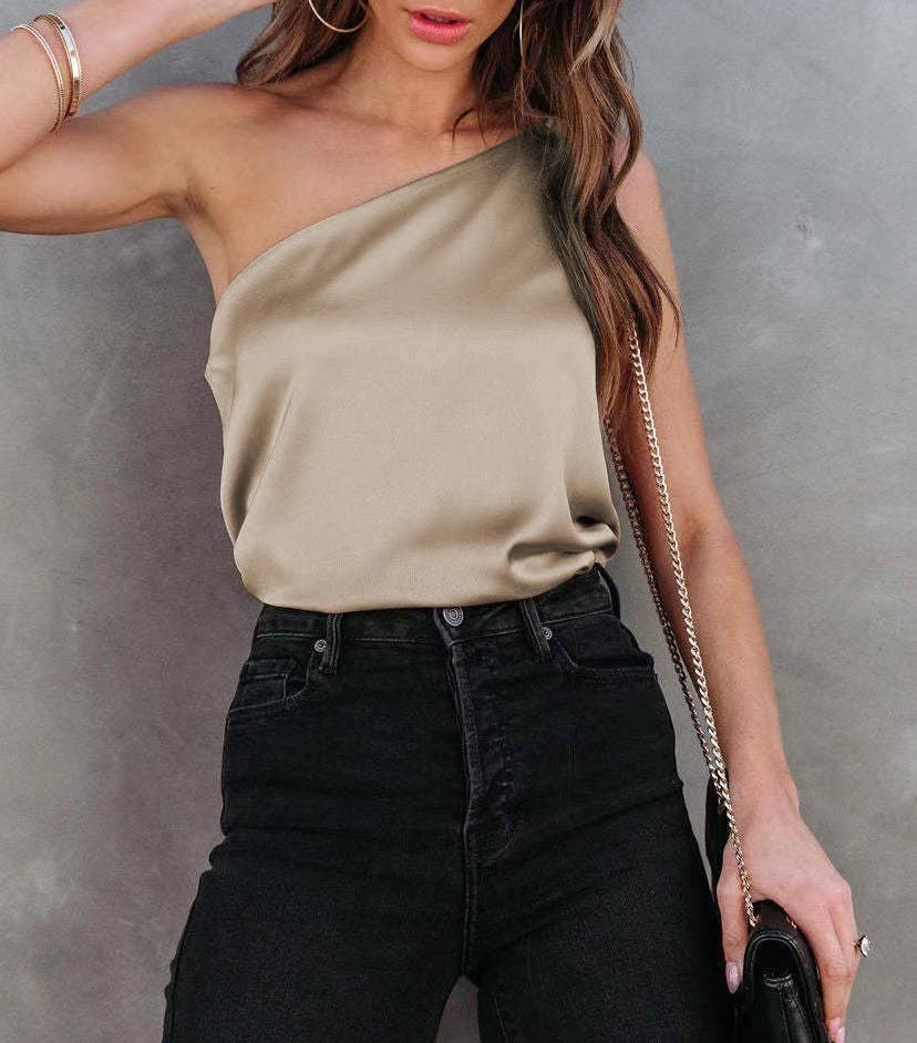 HIDDENBRAND - Wholesale Blouse - Women's - New satin blouses with loose casual slant straps3