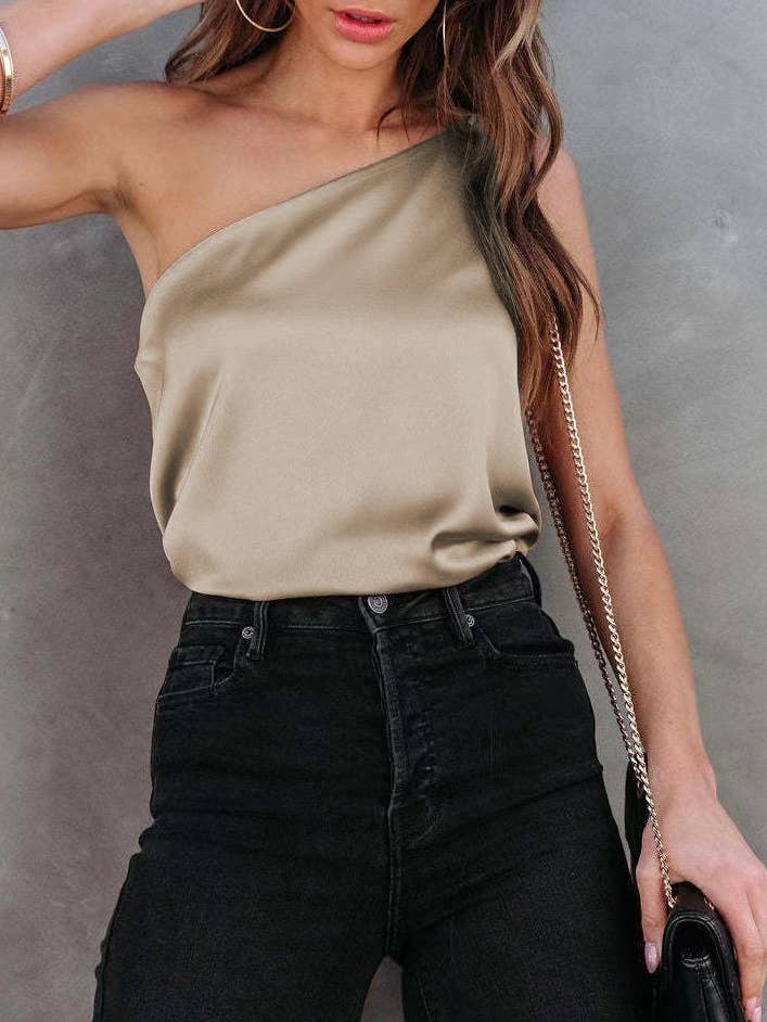 HIDDENBRAND - Wholesale Blouse - Women's - New satin blouses with loose casual slant straps3