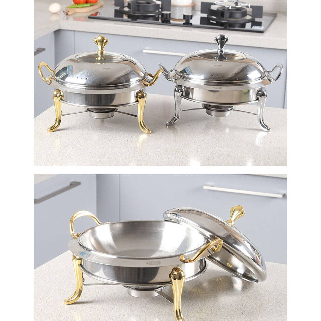 SOGA International Pty Ltd - Wholesale Food storage container - SOGA 2X Stainless Steel Gold Accents Round Buffet Chafing Dish Cater Food Warmer Chafer with Glass Top Lid2