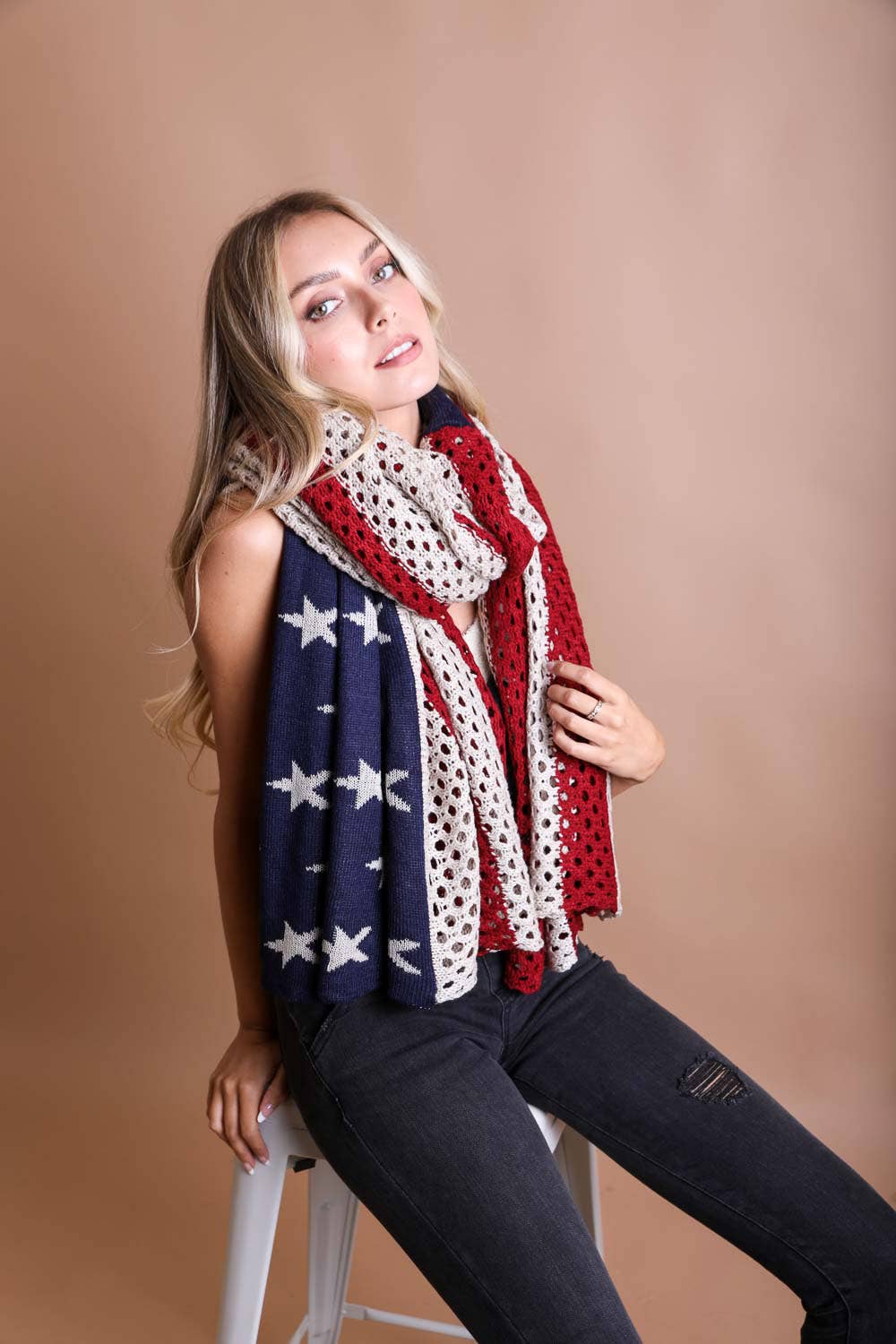 Leto Accessories - Wholesale Scarf - Women's - Netted Oversized American Flag Knit Blanket Scarf 🇺🇸3