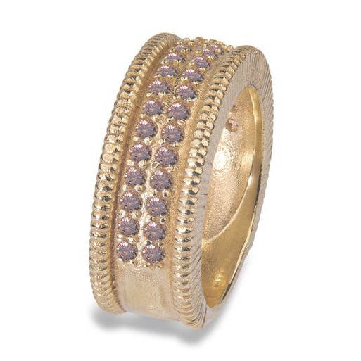 Gold-plated bronze ring with brown zircons for wholesale by PLATADEPALO