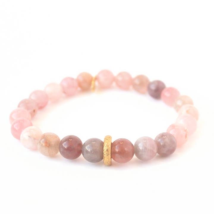 Bracelet en quartz rose de Madagascar + bague en or pour la vente par Infinite Warrior