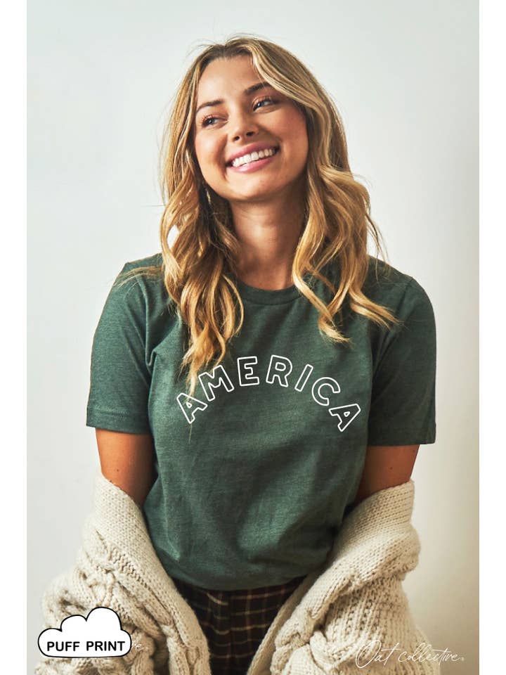 OAT COLLECTIVE - Wholesale Screen Printed T-Shirt - Women's - AMERICA PUFF Graphic T-shirt