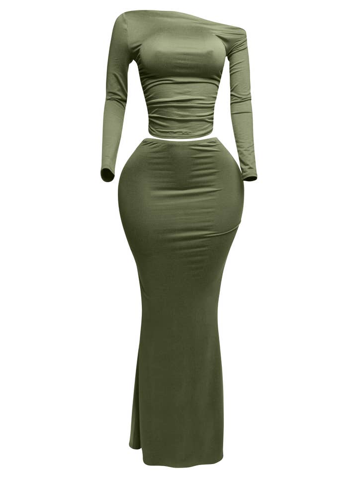 Conjunto de top de un solo hombro con manga larga y falda. para venta al por mayor de K Too