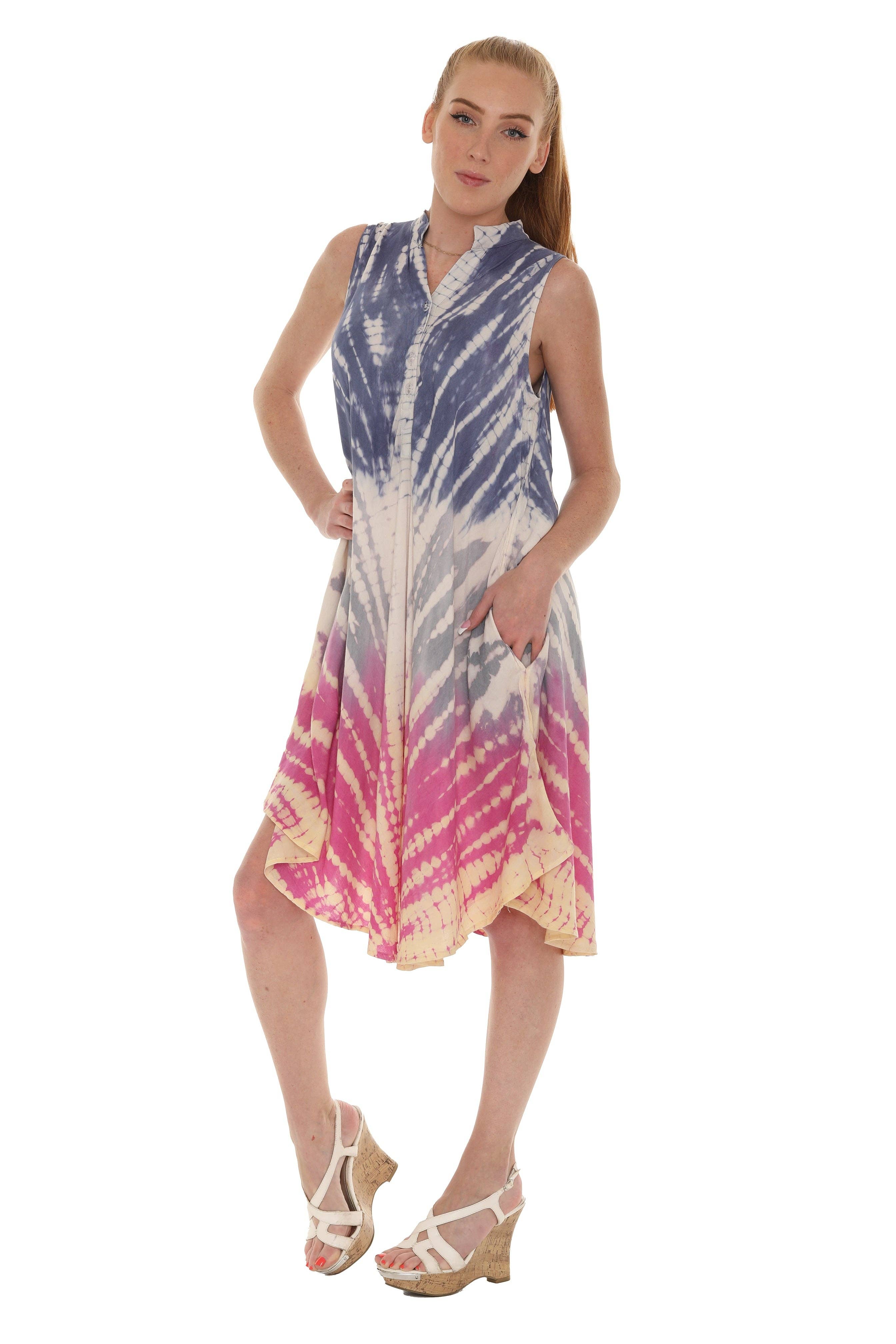 Shoreline Wear. INC - Wholesale Dress - Women's - Tri-Colors Tie-Dye With Button up Rayon Sundress12