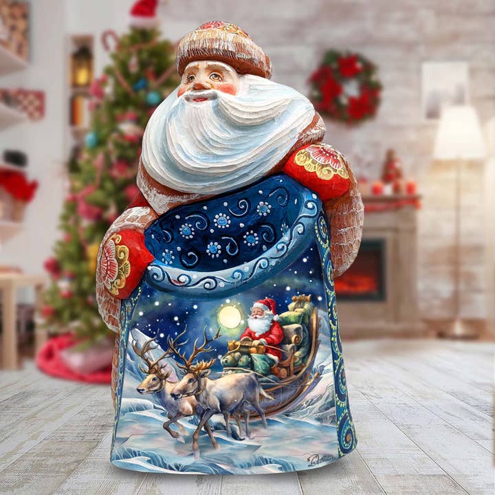 Christmas Night Ride Santa Wood carved Figurine G.DeBrekht for wholesale by G.DeBrekht Artistic Studios