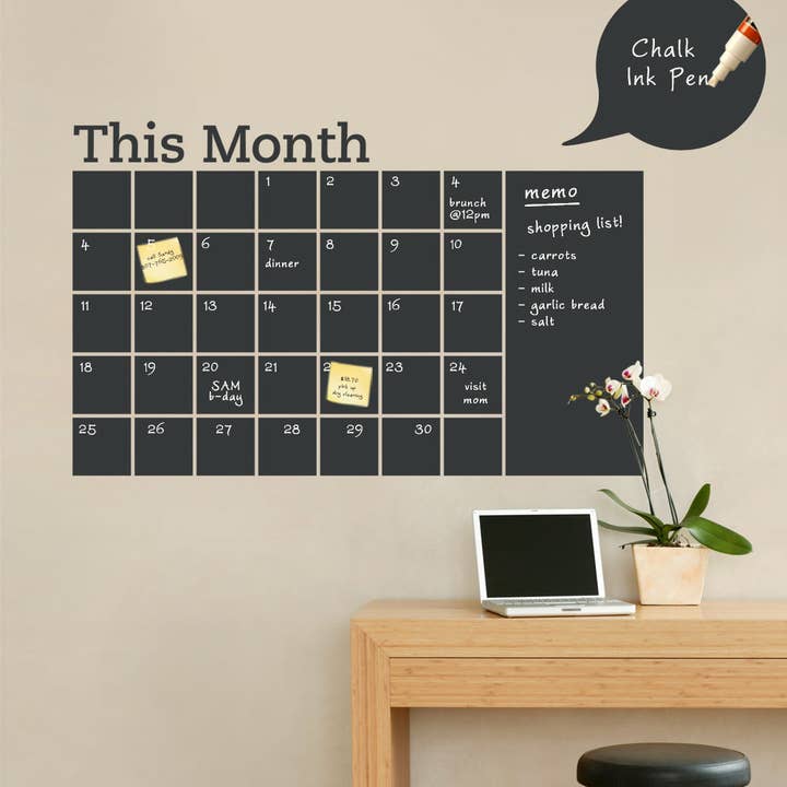 Chalkboard Calendar Decal with Memo for wholesale by Simple Shapes