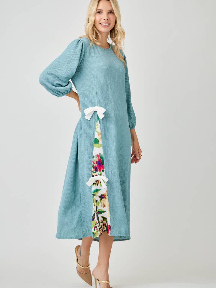 Celeste Clothing - Wholesale Dress - Women's - WOMEN'S MODEST SIDE BOW DRESS WITH PUFF SLEEVES AND POCKETS