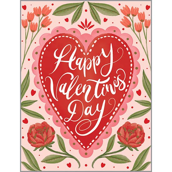 Valentine Greeting Card - Scallop heart/flowers for wholesale by GINA B DESIGNS