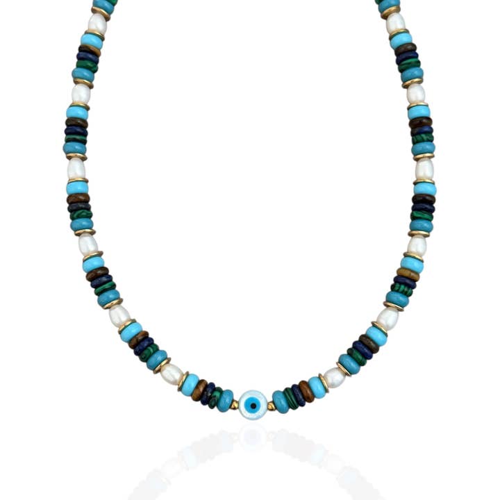Mother of Pearl Evil Eye Beaded Necklace for wholesale by Georgina Nicol