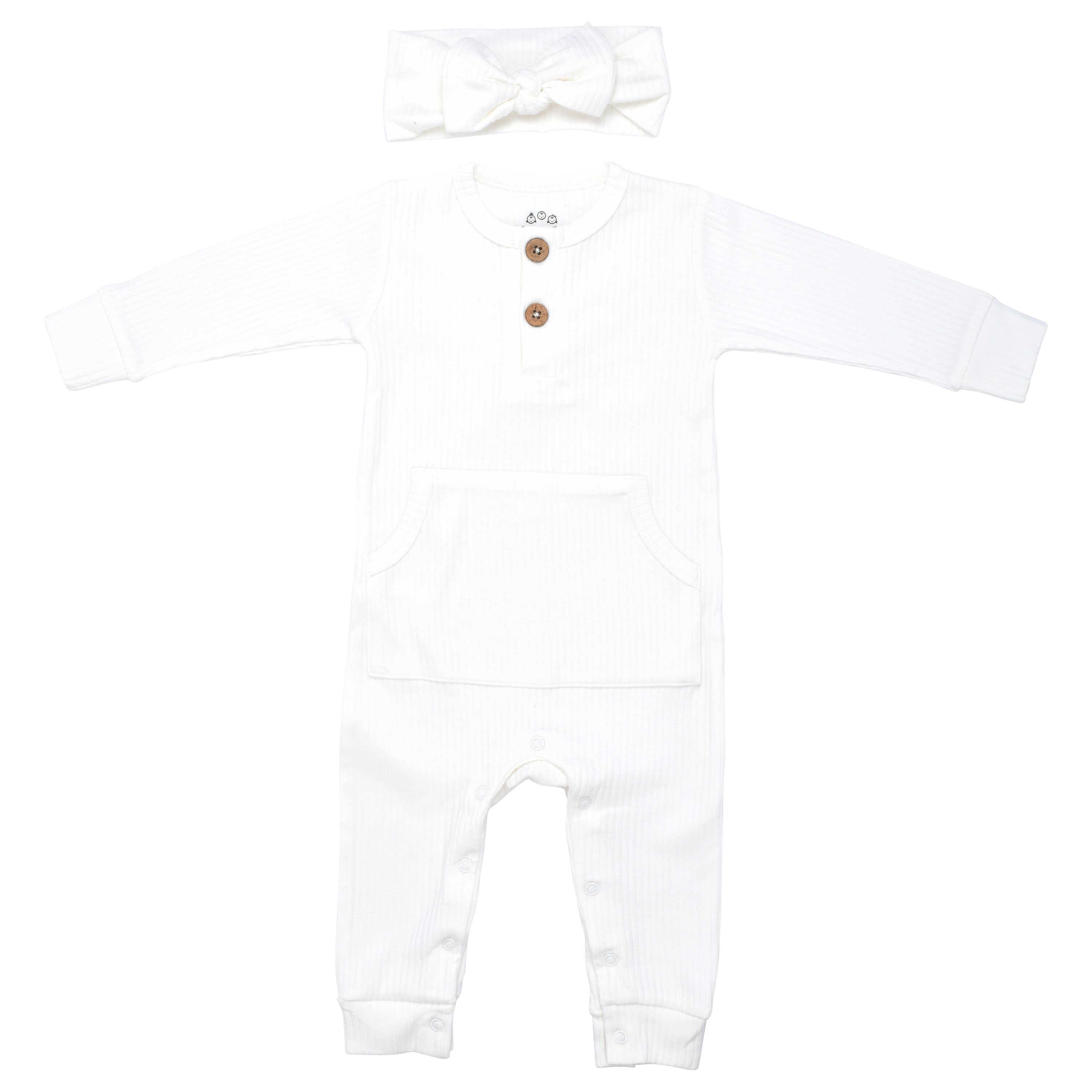 Three Little Tots - Wholesale Jumpsuit - Baby - Baby Ribbed Playsuit with Pockets and Bow36