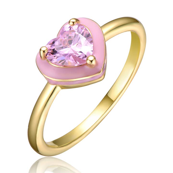 14-karaats geelvergulde roze morganite CZ hartstapelring voor wholesale door Rachel Glauber