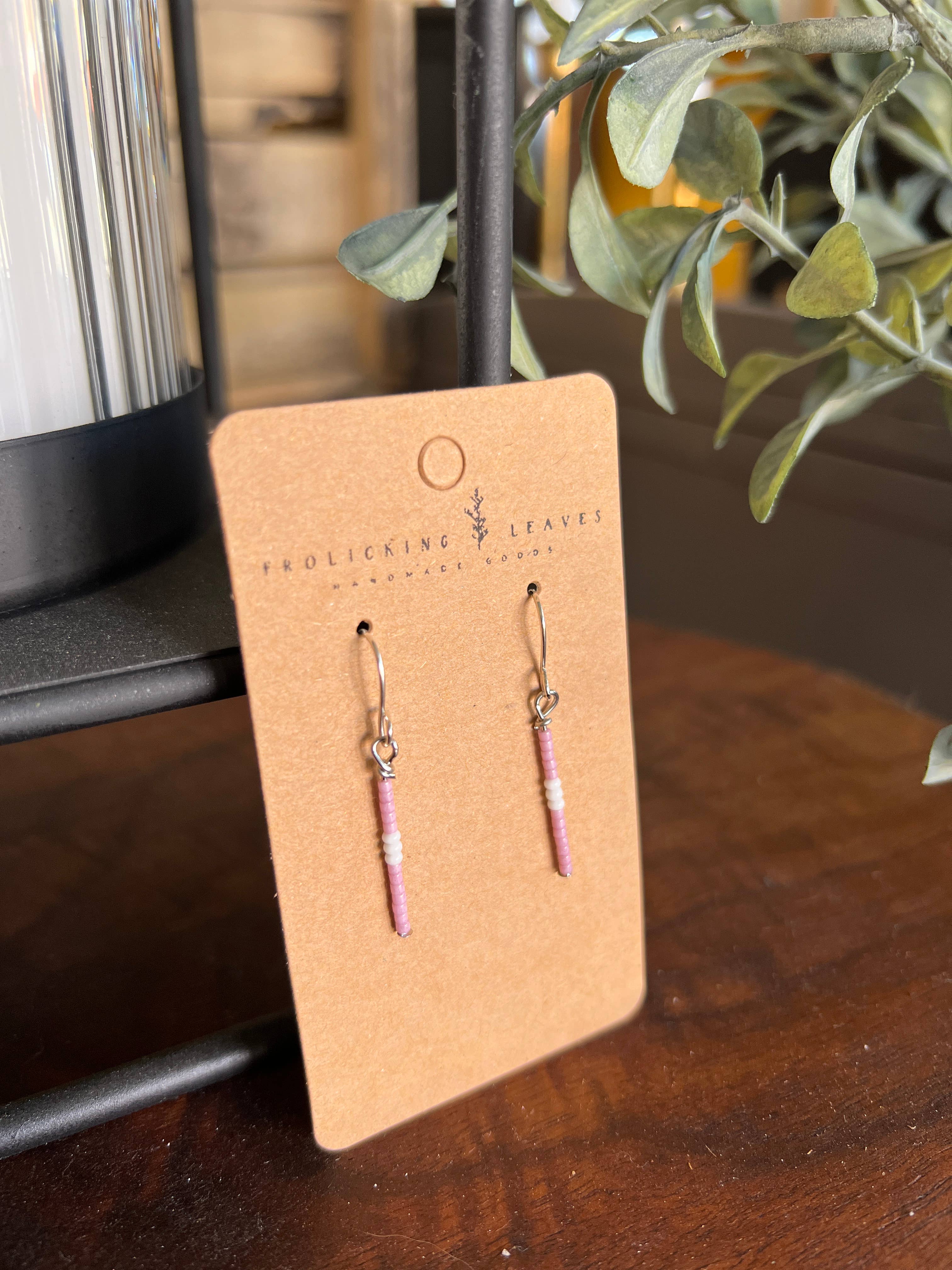 Frolicking Leaves - Wholesale Dangle Earrings - Pink and White Beaded Earrings1